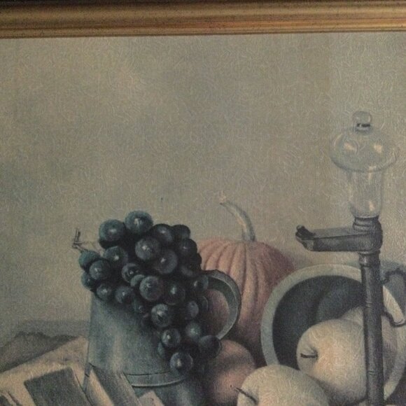 Vintage Henk Bos Still life print on board with vintage frame pumpkin grapes - Picture 2 of 6